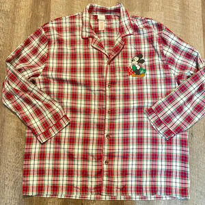 Disney Store Red Plaid Embroidered Mickey Christmas Pajama Shirt 2XL